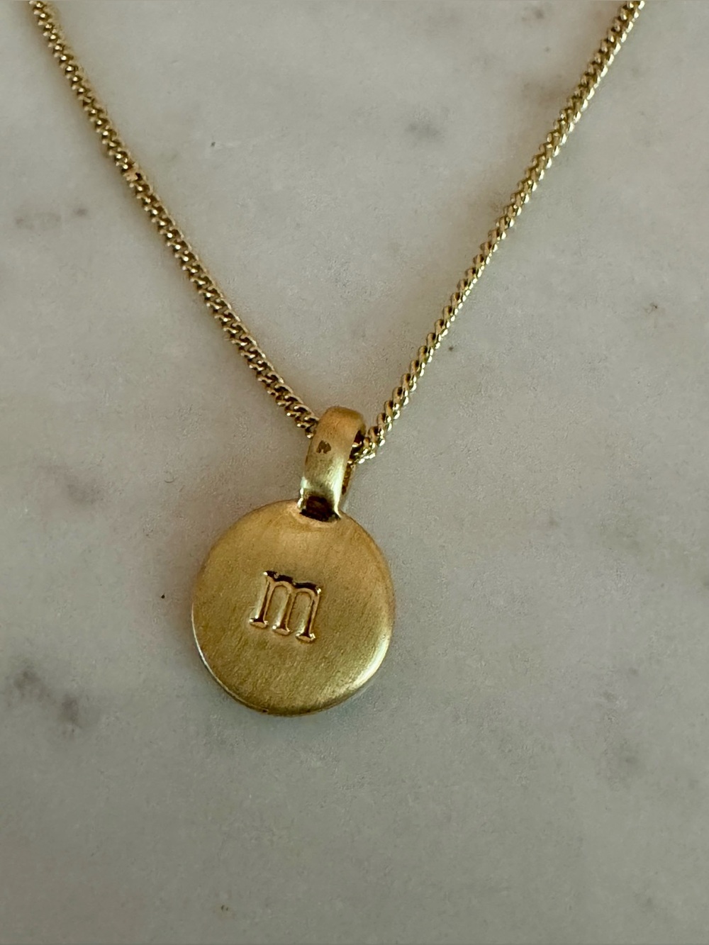 Pilgrim Gold-Plated “m” Initial Small Disk Pendant on Chain, Simple & Minimalist